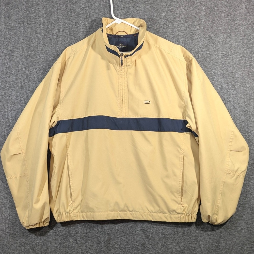 Vintage Dockers Golf Mens Yellow Blue Colorblock Windbreaker Jacket Size XL